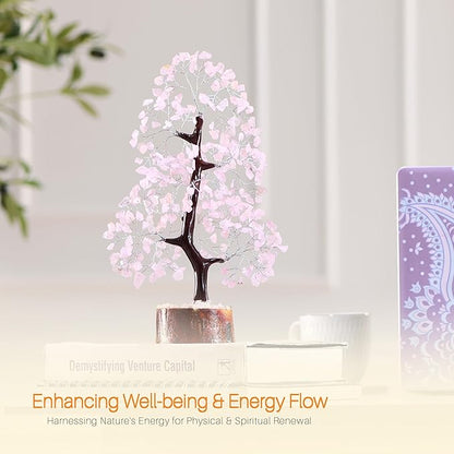 7 Chakra Money Tree Healing Feng Shui Statues & Figurines Reiki Crystal Balancing Buddha Home Décor (Rose Quartz Silver)