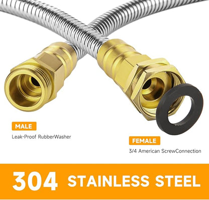 Garden Hose 5 FT, 304 Stainless Steel Metal Water Hose, Heavy Duty Flexible Leader Hose, Short Water Hose Kink Free Hose for Rv, Outdoor, Yard, No Bite, Leak proof and Durable