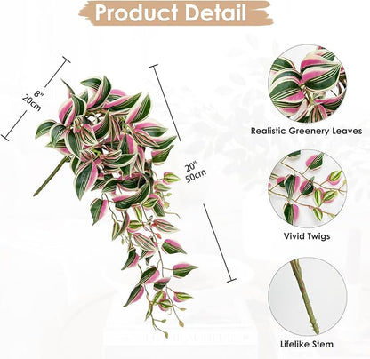 DILATATA Fake Hanging Plants Artificial Hanging Plants 26" Faux Wandering Jew Hanging Leaves Plants for Wall Shelf Home Indoor Outdoor Decor - 2 Pack