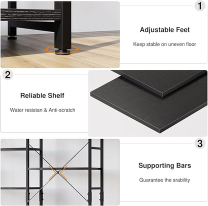 OTK Triple Wide 5 Tier Bookshelf, Rustic Industrial Style Bookcases with 14 Open Display Shelves, Wide Bookshelves for Bedroom, Living Room and Home Office, Black