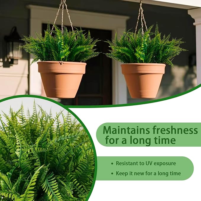 20 Bundles Artificial Plants, Fake Boston Fern Greenery Outdoor UV Resistant No Fade Faux Plastic Plants Garden Porch Window Box Decorating