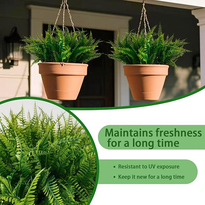20 Bundles Artificial Plants, Fake Boston Fern Greenery Outdoor UV Resistant No Fade Faux Plastic Plants Garden Porch Window Box Decorating