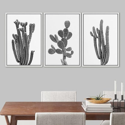 Ashbrook Framed Wall Art Print Set Black & White Southwest Desert Cactus Nature Floral Photography Modern Decorative Multicolor Relax/Calm for Living Room, Bedroom, Office - 16"x24"x3 White