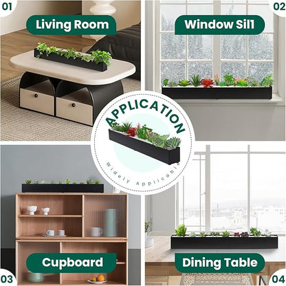 Trough Rectangle Planter Window Sill Planter Box Long Window Planters Modern Galvanized Steel Succulent Planter Black Metal Windowsill Pot 32 in for Indoor Plants Herb Table Home Outdoor