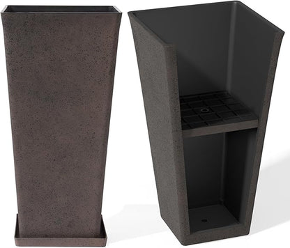 LA Jolie Muse Tall Outdoor Planters Set of 2, 20 inch Large Tapered Square Planters for Indoor/Outdoor Plants, Large Outdoor Flower Pots for Front Door, Patio and Deck