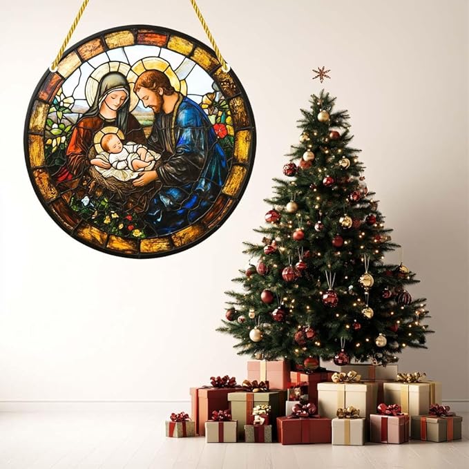 Acrylic Window Hanging Christmas Stained Panel Window Decoration for Outdoor Indoor Garden Yard Home Winter Decor 8 Inch