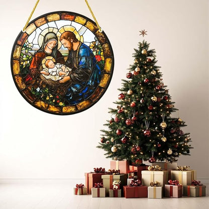 Acrylic Window Hanging Christmas Stained Panel Window Decoration for Outdoor Indoor Garden Yard Home Winter Decor 8 Inch