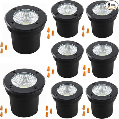 Outdoor Landscape Lights,5W 500lm,High Voltage 110V 120V Ground Lights,IP65 Waterproof LED Well Light,3CCT Selectable Underground Lamps Wired for Garden,Pathway,Driveway,Pack of 8