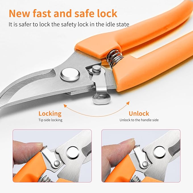 Flower Scissors, Flower Shears High Strength Steel Sharp, Ergonomic Handle Pruning Shears for Gardening, Lightweight Garden Scissors, 1-inch Cut Capacity Rust Resistant for Plants Bonsai-Orange