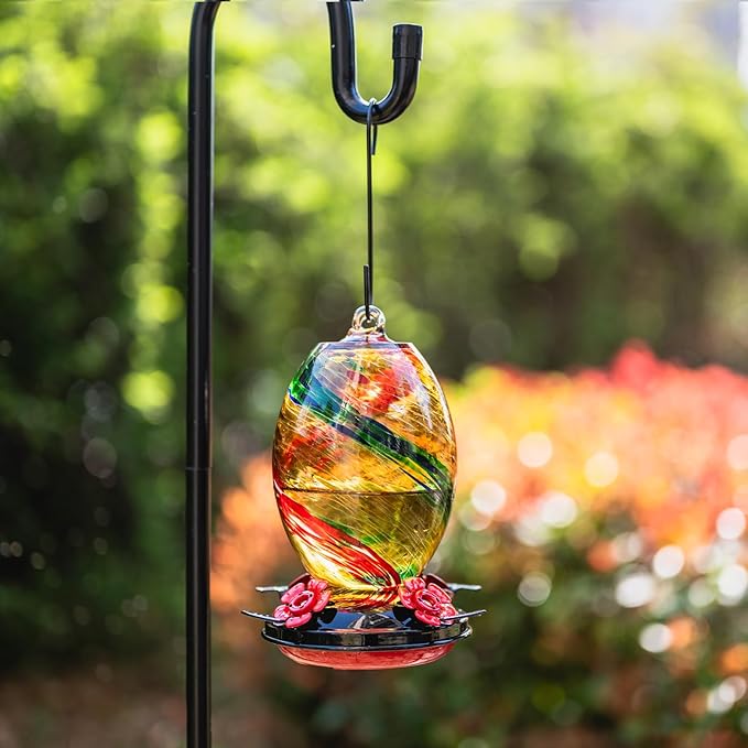 Muse Garden Hummingbird Feeders for Outdoors Hanging, Blown Glass Feeder - Gifts for Mom, Garden Backyard Decor, Unique Idea Women Mothers Day, 27OZ, Ribbon