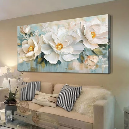 Enartly White Flowers Canvas Wall Art, Natural Plant Painting Textured Artwork for Living Room Bedroom Hallway Kitchen Dining Room Home Office Wall Decor, 40"x20"