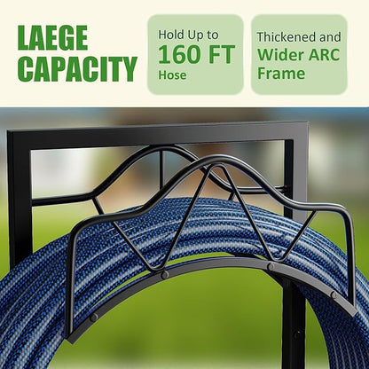 Heavy-Duty Garden Hose Holder - 160-Feet Capacity, Sturdy Water Hose for Outside Hose Hanger with Detachable Design for Lawn, Yard & Farm, Black