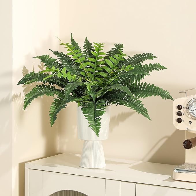 JUSTOYOU 25" Realistic Artificial Boston Fern Bush, 1 Pc with 24 Fronds Faux Fake Ferns UV Resistant Plants for Living Room, Garden, Porch and Front Door Decor