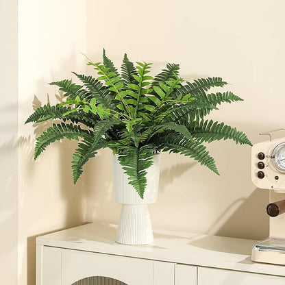 JUSTOYOU 25" Realistic Artificial Boston Fern Bush, 1 Pc with 24 Fronds Faux Fake Ferns UV Resistant Plants for Living Room, Garden, Porch and Front Door Decor