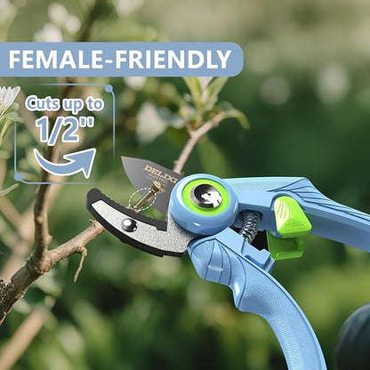 Small Garden Scissors for Gardening, Lightweight Hand Pruning Shears for Women, Sharp Stainless Steel Blade Mini Garden Clippers for Plants, Flowers [Ergonomic Soft Grip][Safety Lock]