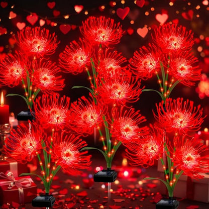 Solar Garden Flower Lights Outdoor,6 Pack 18-Head Red Spider Lily Waterproof with Glowing Stems,Elegant Yard & Patio Decor,Ideal Thanksgiving,Christmas & Gardening Gifts for Women,Mothers & Grandma
