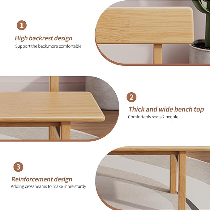 Outdoor indoor Bench,39.3 Patio Garden and balcony Wooden Bench, Weatherproof Sturdy Wood Garden Bench with Seat for Porch, Park, Backyard, 800 Lbs Max Load, 2-Person log color Loveseat with Backrest