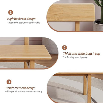 Outdoor indoor Bench,39.3 Patio Garden and balcony Wooden Bench, Weatherproof Sturdy Wood Garden Bench with Seat for Porch, Park, Backyard, 800 Lbs Max Load, 2-Person log color Loveseat with Backrest
