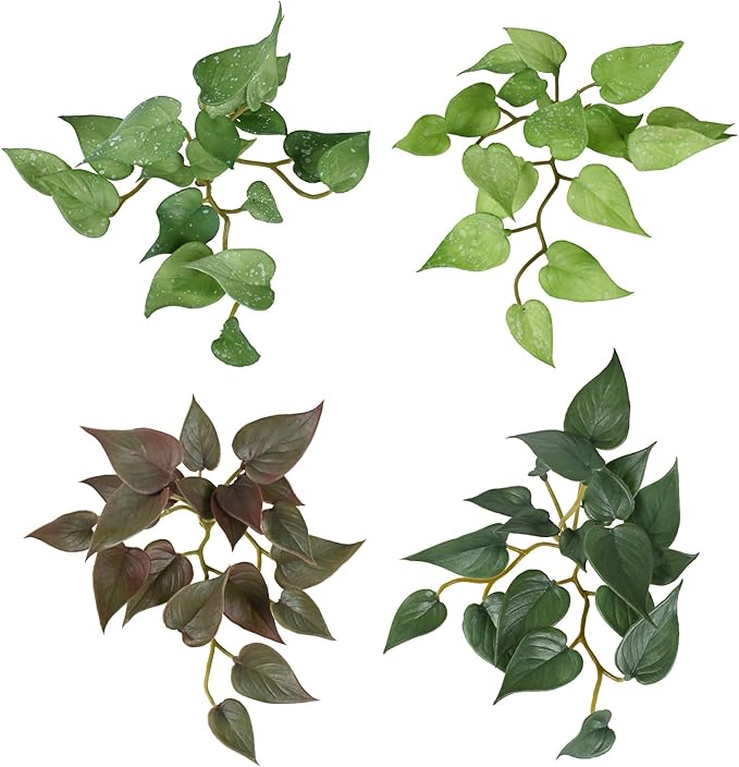 4PCS Fake Greenery Plants Artificial Scindapsus Aureus Faux Pothos for Home Garden Outdoor Indoor Decoration