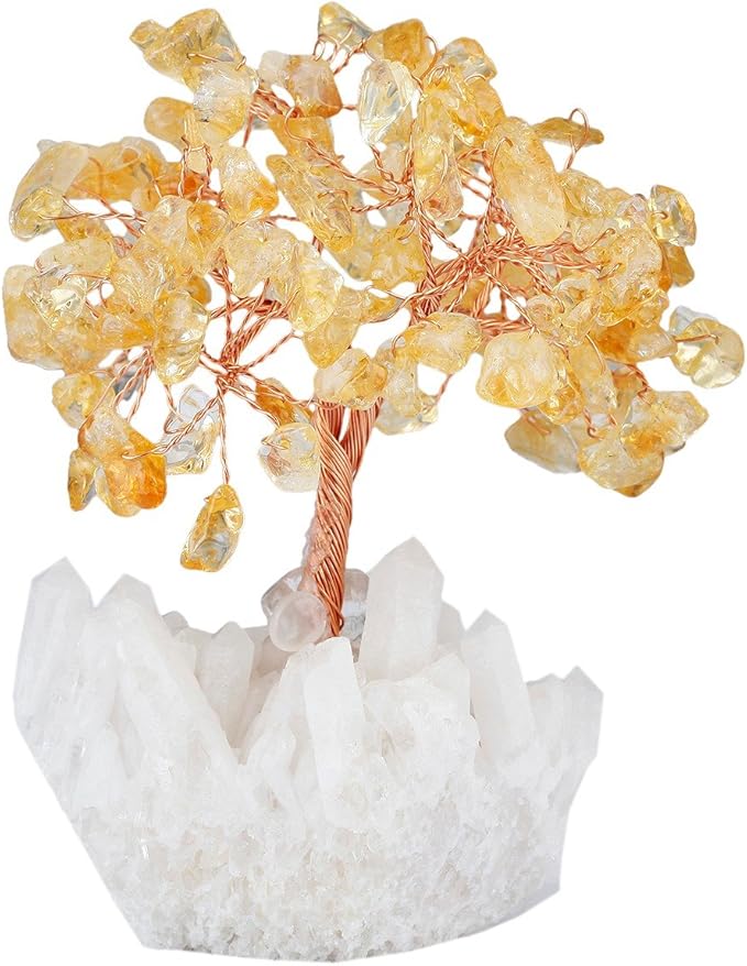 mookaitedecor Citrine Crystal Tree, Quartz Cluster Rock Crystal Base Bonsai Money Tree for Wealth and Luck