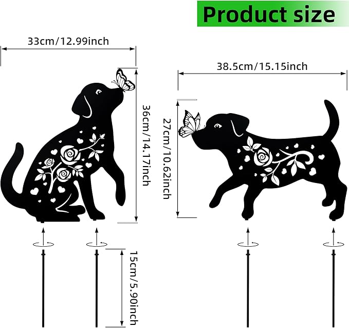 Dog Metal Garden Stakes Decorative for Outside Black Dog Silhouette Statues for Yard Art Patio Lawn Outdoor Decor