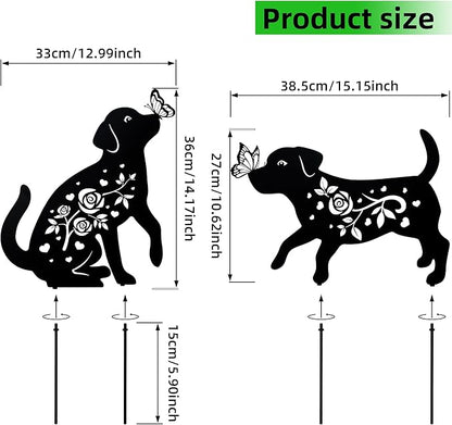 Dog Metal Garden Stakes Decorative for Outside Black Dog Silhouette Statues for Yard Art Patio Lawn Outdoor Decor