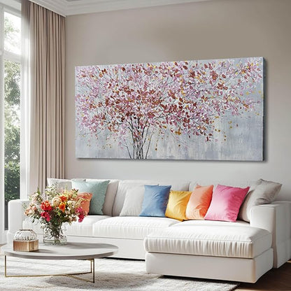 CHUDANHAO Gold and Pink Canvas Wall Decor Botanical Prints Floral Wall Art Line Painting for Living Room Tree Scenery Picture for Home Hotel 29x58 Inch