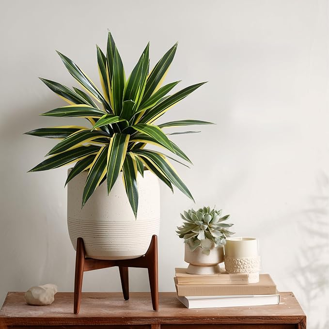 Artificial Agave Plant Fake Agave Planters for Indoor Outdoor Faux Agave Plants Real Touch Realistic Greenery for Home Living Room Office Bathroom Garden Front Porch Patio Decor (17inch-2 Pcs Yellow)