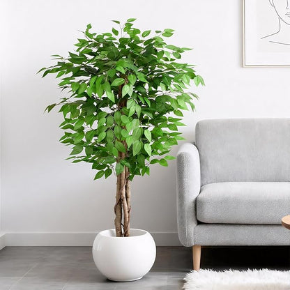 5ft Ficus Artificial Trees with Natural Curved Trunks, 60" Tall Lush Faux Tree for Home Decor Indoor, Green Lifelike Fake Ficus Tree Artificial Plants