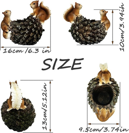 Cute Animals Planter Pot, Resin Squirrel Succulent Plant Flowerpot, Decorative Succulent Plant Planter, Lovely Pinecone Bonsai for Office Desk Room Home Indoor Decor