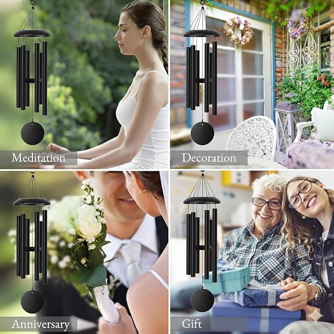 Wind Chimes for Outside Deep Tone, 38" Large WindChimes with 6 Tubes, 100% Rustproof Aluminum, Memorial Gift or Garden Patio Porch and Outdoor Décor(Black)