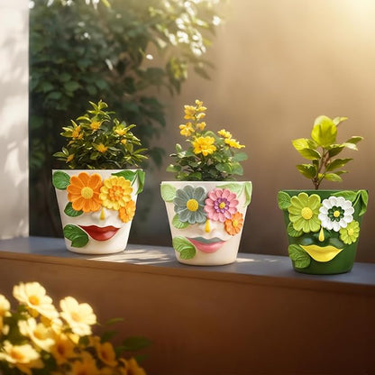 GUGUGO Unique Face Flower Plant Pots, Colorful Cute Succulent Planters with Drainage, Abstract Rainbow Head Flower Planters Pots for Indoor Plants, Funny Eclectic Home Décor (Blue&Pink, 5Inch)