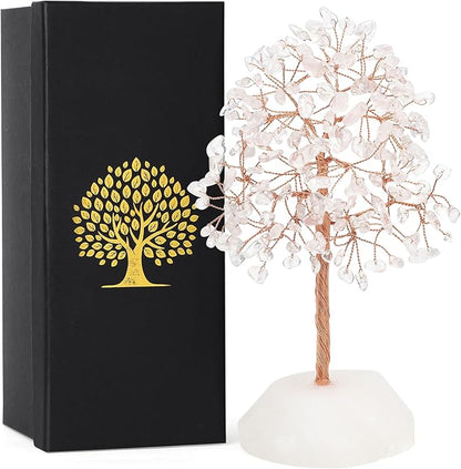 SITUMEIZI Clear Quartz Healing Crystal Tree 7.09IN Healing Stones Natural Crystals Base Copper Wire Tree Life Reiki White Gifts for Women Room Office Desk Decor Spiritual Meditation Energy