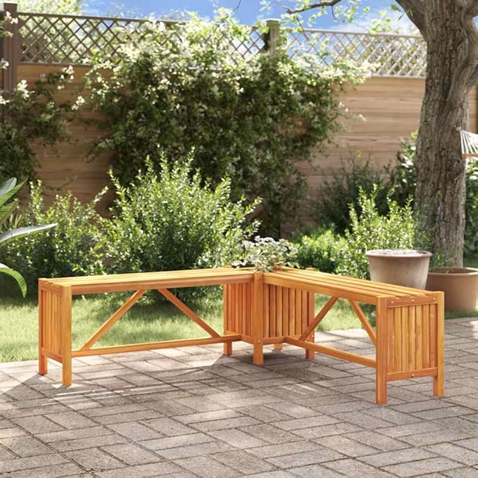 vidaXL Solid Acacia Wood Patio Corner Bench with Planter - Weather-Resistant Outdoor Seating - Versatile Garden and Deck Furniture with Planter Box - 46"x46"x15.7"