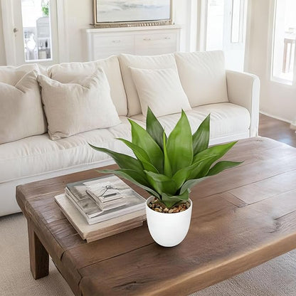 Fake Agave Plants 15.7 inch Large Artificial Plants in White Pot Faux Agave Plant Realistic Fake Plant for Home Decor Office Table Living Room Desk Bathroom Dining Centerpieces Balcony Indoor Decor