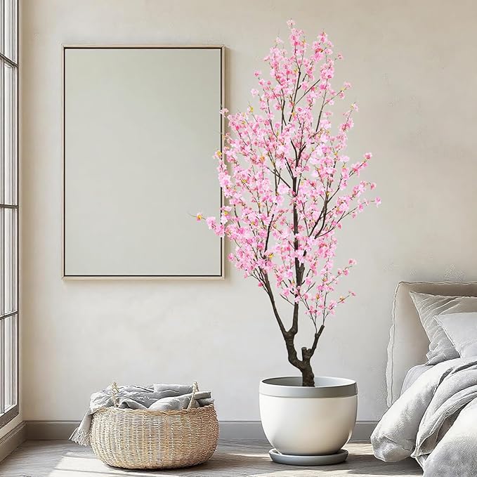 Faux Cherry Blossom Tree 8FT Aritifical Pink Flower Tree Indoor,Fake Cherry Blossom Tree for Home Decor Gift