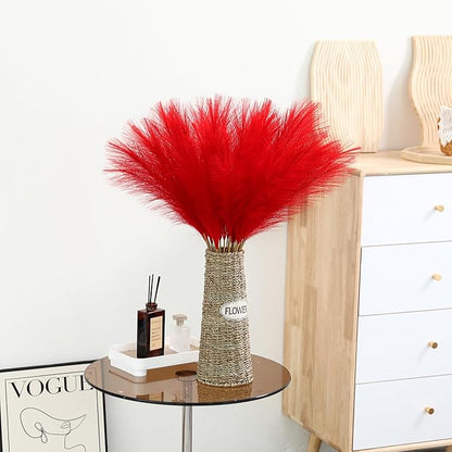 Red Pampas Grass Decor - 30pcs 24 Inch Short Artificial Pampas Grass Decor, Fake Pompas Floral for Vase Filler, Wedding Flower Arrangement, Party and Home Decor (Red)
