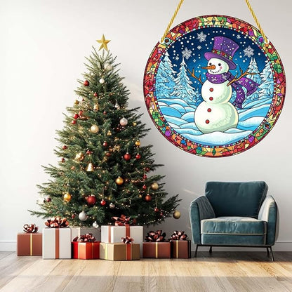 Acrylic Window Hanging Winter Snowman Stained Panel Window Decoration for Outdoor Indoor Garden Yard Home Winter Decor 8 Inch