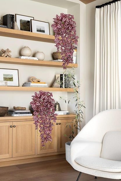 DILATATA Fake Hanging Plants Artificial Hanging Plants 187 Leaves Faux Wandering Jew Hang Leaves Plant for Wall Shelf Home Indoor Outdoor Decor - 2 Pack