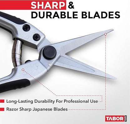 TABOR TOOLS K18A Straight Pruning Shears, Florist Scissors, Multi-Tasking Garden Snips for Arranging Flowers, Trimming Plants and Harvesting Herbs, Fruits or Vegetables (Japanese Style Blades)