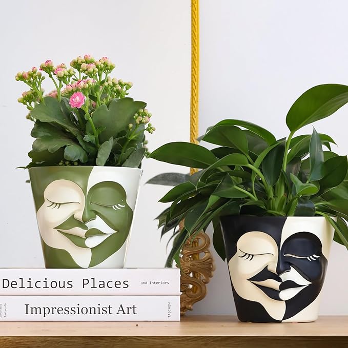 GUGUGO 8 Inch Abstract Rainbow Head Planter, Unique Face Plant Pot with Drainage, Cute Eclectic Flower Planters Pots for Indoor Outdoor Plants, Colorful Funny Room Decor Aesthetic, Coral Red & Indigo