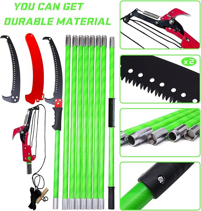 Pole Saw for Tree Trimming - 30 FT Extendable Tree Pruner, Long Handle Tree Trimmer, High Reach Branch Cutter, Heavy Duty Pole Pruning Saw, Tree Cutting Tool for Hard-to-Reach Branches