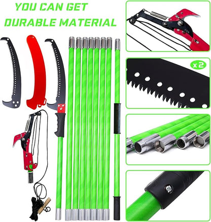 Pole Saw for Tree Trimming - 30 FT Extendable Tree Pruner, Long Handle Tree Trimmer, High Reach Branch Cutter, Heavy Duty Pole Pruning Saw, Tree Cutting Tool for Hard-to-Reach Branches