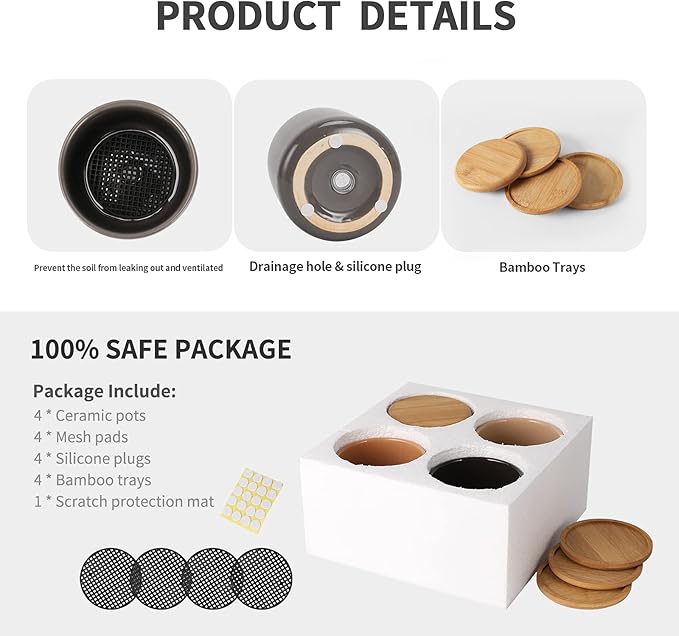 4 Inch Ceramic Cylinder Plant Pots with Drainage Holes and Saucers, Glazed Small Planter for Indoor Plants, Succulent, Cactus, Herbs, Multicolor, Set of 4 (Plant Not Included)