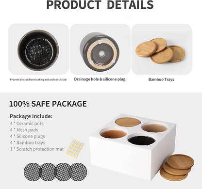 4 Inch Ceramic Cylinder Plant Pots with Drainage Holes and Saucers, Glazed Small Planter for Indoor Plants, Succulent, Cactus, Herbs, Multicolor, Set of 4 (Plant Not Included)