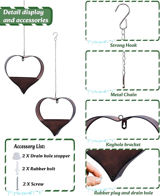Metal Plant Hangers Indoor and Outdoor: Christmas Birthday Gifts for Women Mom Wife Garden Lovers - Heart Shape Hanging Planters Perfect for Window Wall Living Room Office Decor(2 Pack)