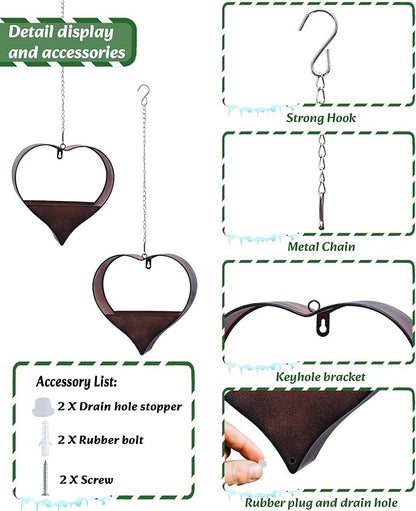 Metal Plant Hangers Indoor and Outdoor: Christmas Birthday Gifts for Women Mom Wife Garden Lovers - Heart Shape Hanging Planters Perfect for Window Wall Living Room Office Decor(2 Pack)