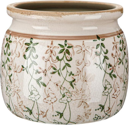 Vintage Planter Large Ceramic Plants Pot Beige Green Vining Lvy Ice Crack Cottage Scroll Vase Flower Vase Pot Indoor Plants Home Kitchen Decor Farmhouse Antique Decorative Gifts