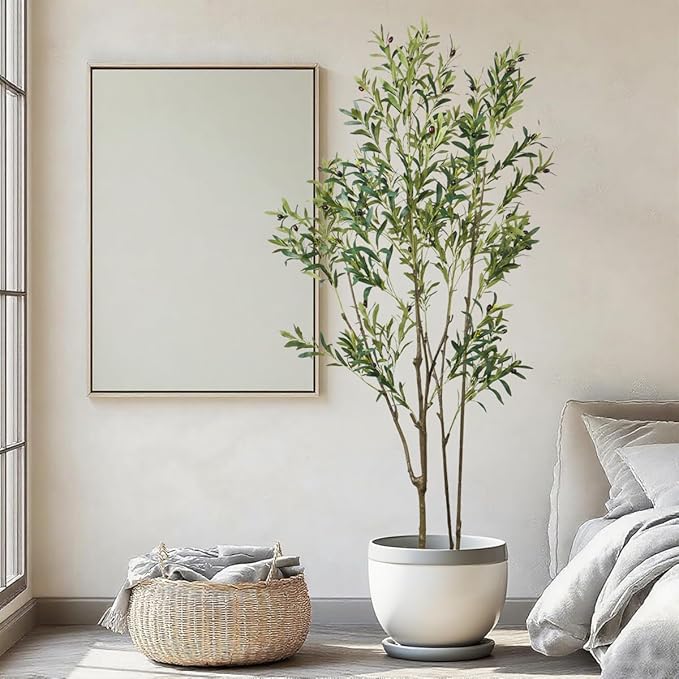 6.89ft Artificial Olive Tree, Faux Olive Tree with Lifelike Fruits, 82.68 Fake Olive Tree with Sturdy Plastic Pot, Artificial Plants for Office Home Living Room Indoor Outdoor Decor
