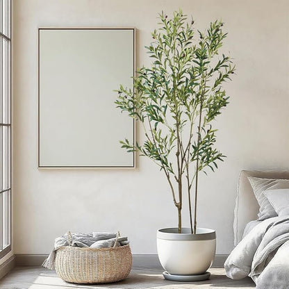 6.89ft Artificial Olive Tree, Faux Olive Tree with Lifelike Fruits, 82.68 Fake Olive Tree with Sturdy Plastic Pot, Artificial Plants for Office Home Living Room Indoor Outdoor Decor